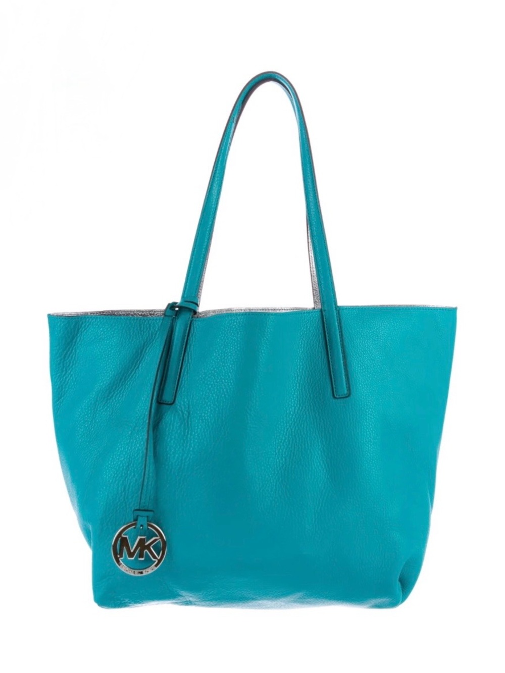 Michael Kors Teal / Silver Leather Izzy Tote with MK Charm